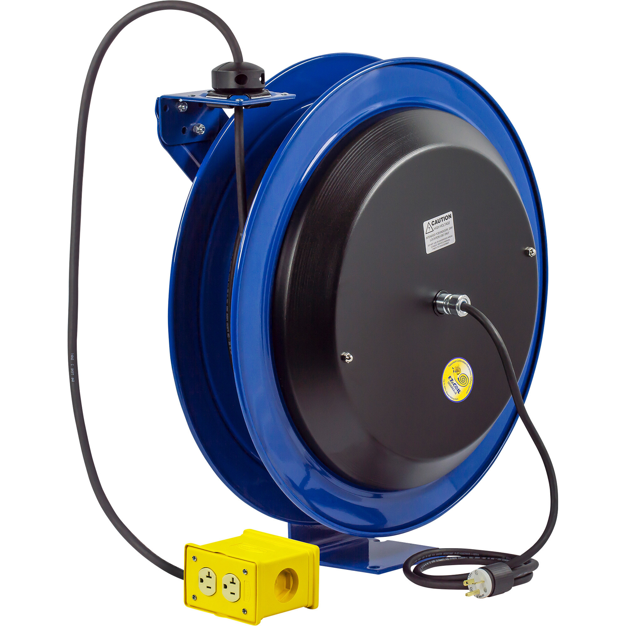 Coxreels EZ-Coil Safety Series Extension Cord Reel with Quad Receptacle, 100 Ft., 12/3 Cord with Quad Receptacle, Model# EZ-PC24-0012-B